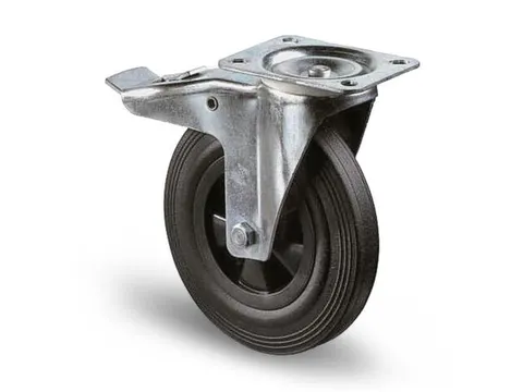 zwenkwiel m. rem,draagverm. 70kg,massief rubber-banden,ØxB 100x30mm