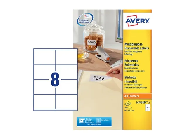 Etiket Avery L4745REV-25 96x63.5mm Afneembaar Wit 200 Stuks