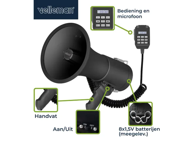 Krachtige 50 W megafoon met ingebouwde sirene Set