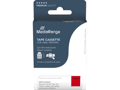 Labeltape voor Brother Tz431 12mmx8m zwart op rood gelamineerd