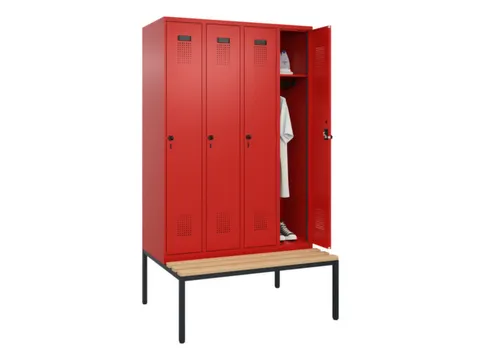 locker met bank,HxBxD 2120x1200x815mm,4vak,vak B 300mm,draaigrendel