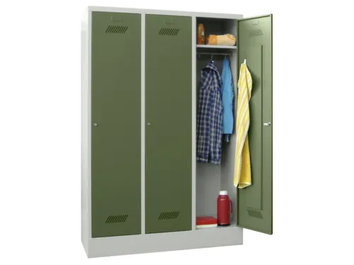 lockerkast,HxBxD 1850x1200x500mm,3vak,RAL7035,front RAL6011