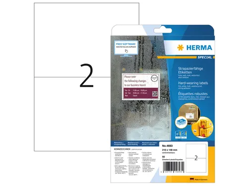 HERMA 4692 Weervaste Folie-etiketten A4 210x148mm Wit 50 stuks