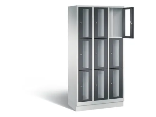 Lockerkast 1800x900x500mm 3x3 vakken Cilinderslot, Sokkel, RAL7021