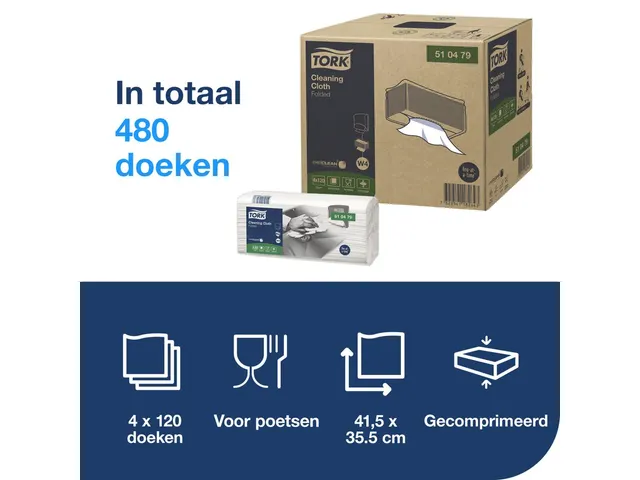 Reinigingsdoek Tork Cleaning W4 flexibel nonwoven 120st wit 510479