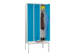 Armoire vestiaire avec banc RAL7035 face avant RAL5012