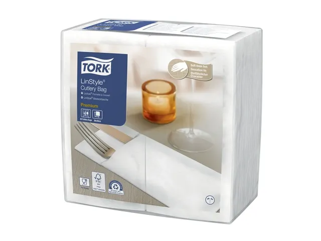 Bestekpochette Tork LinStyle 1-laags 50st duurzaam wit 509600