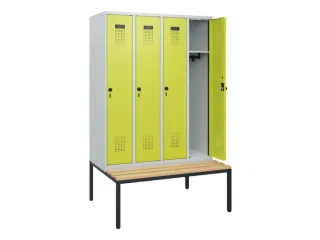 locker met bank,HxBxD 1950x1200x815mm,4vak,vak B 300mm,draaigrendel - 1