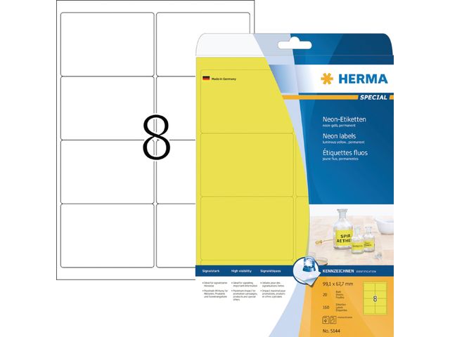 Etiket HERMA 5144 99.1x67.7mm neongeel 160stuks | HermaLabels.nl