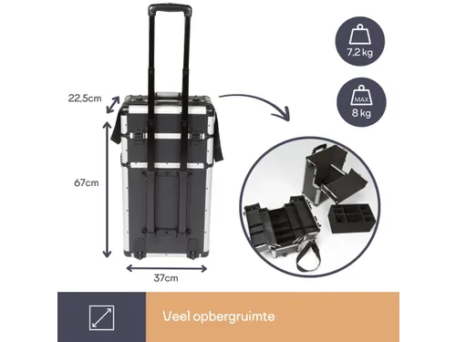 Gereedschapskoffer Aluminium Trolley 370x270x670mm Zwart