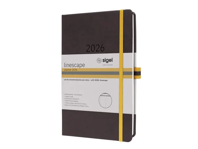 Weekagenda Linescape A5 2026 (EN) donkergrijs Hardcover verticale inde