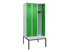 locker met bank,HxBxD 2120x900x815mm,3vak,vak B 300mm,draaigrendel