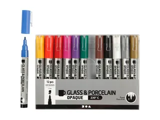 Glas- & Porseleinstiften Creativ Company 1-2mm set à 12 kleuren - 6