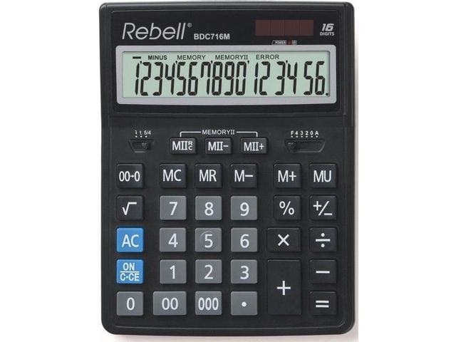 Calculator Rebell-BDC716T-BX zwart desktop | RekenmachinesWinkel.nl