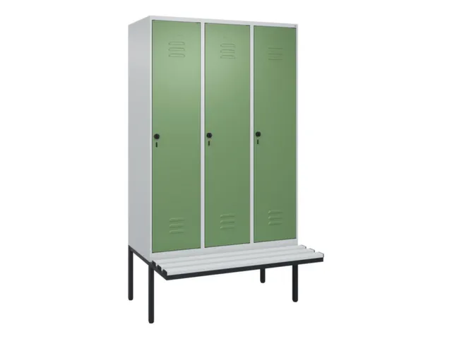locker met bank,HxBxD 2120x1200x815mm,3vak,vak B 400mm,draaigrendel