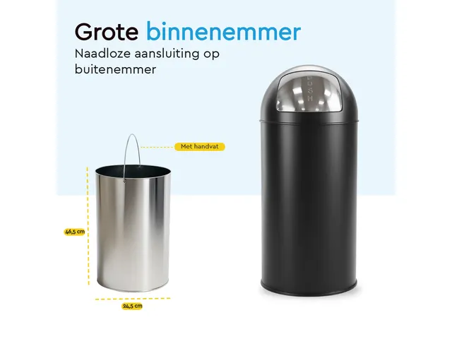 BRASQ PB230+ Push Bin Prullenbak 30 Liter Zwart