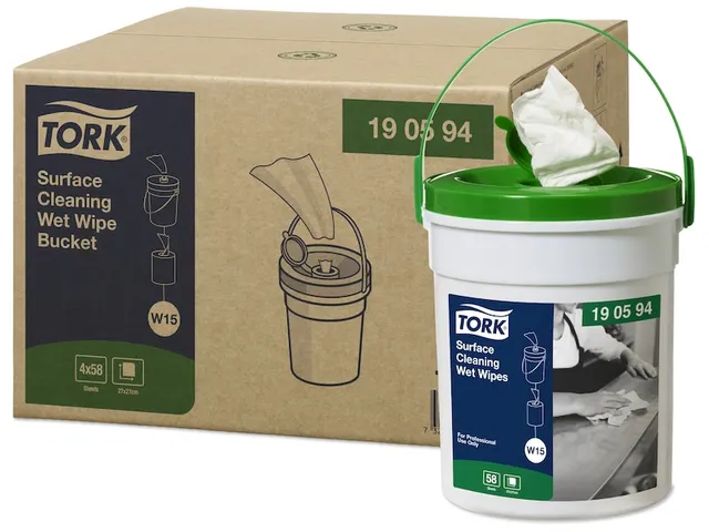 Oppervlakte Reinigingsdoekjes 1-laags wit 16m/27cm 4 Emmers à 58vel