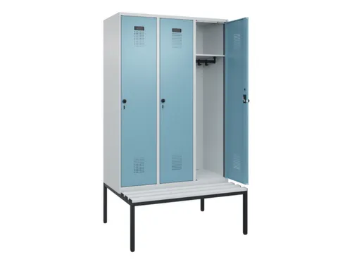 locker met bank,HxBxD 2120x1200x815mm,3vak,vak B 400mm,draaigrendel