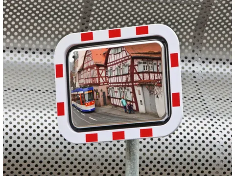 verkeersspiegel,HxB 450x600mm,spiegel RVS,frame kunststof,rood/wit