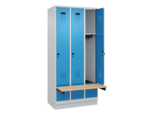locker met bank,HxBxD 1950x900x815mm,3vak,vak B 300mm,draaigrendel