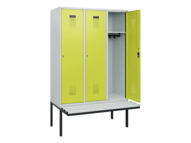 locker met bank,HxBxD 1950x1200x815mm,3vak,vak B 400mm,cilinderslot