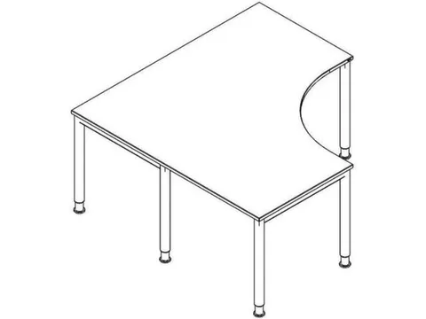 Bureau in vrije vorm 1600x1600mm Links vierkant poot Alu, kersen