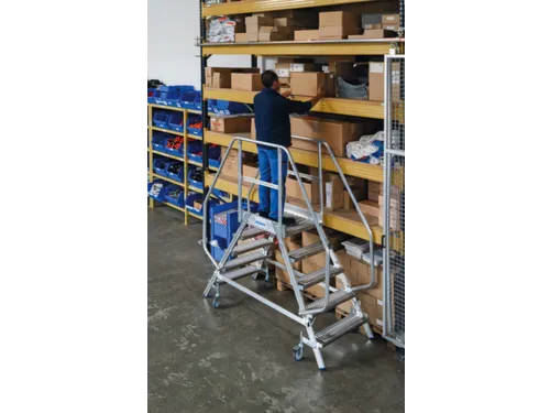 bordestrap,verrijdbaar,bordes H 1,2m,2x5treden m. R13-laag,aluminium