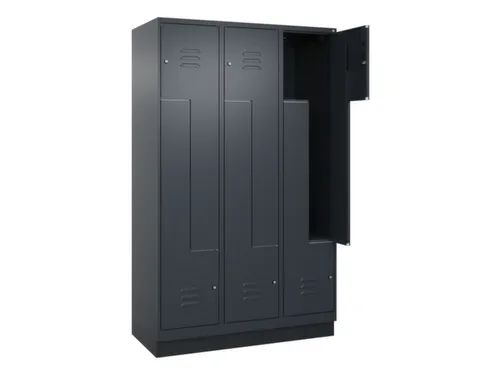 Z-garderobekast,HxBxD 1950x1200x500mm,vak B 200/400mm,cil.-slot,sokkel