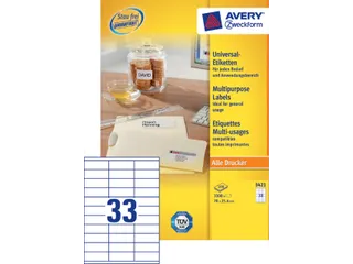 Etiket Avery Zweckform 3421 70x25.4mm wit 3300stuks - 2