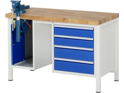 werkbank,HxBxD 840-1040x1250x700mm,beukblad,draagverm. 1250kg,4voeten