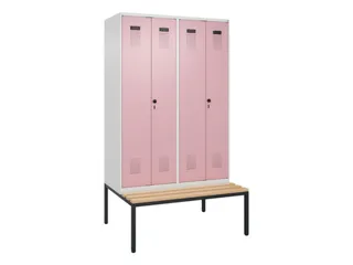 PBM-locker met bank,HxBxD 2120x1200x815mm,4vak,vak B 300mm - 2