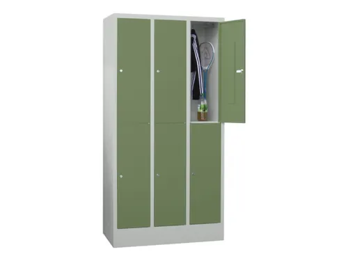 lockerkast,HxBxD 1850x900x500mm,3x2vakken,RAL7035,front RAL6011