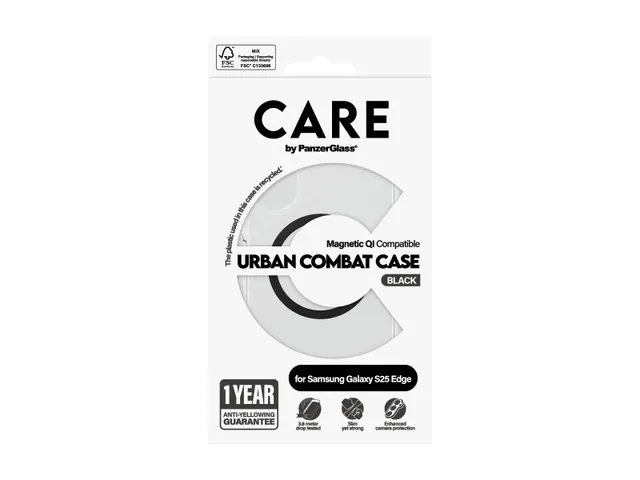 PanzerGlass CARE by Urban Combat Case Transparent w. Black Qi Co