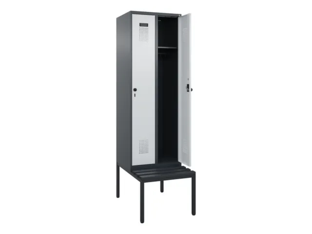 locker met bank,HxBxD 2120x600x815mm,2vak,vak B 300mm,draaigrendel