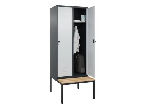 locker met bank,HxBxD 2120x800x815mm,2vak,vak B 400mm,draaigrendel