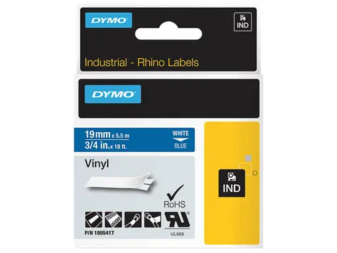 Dymo Rhino 1805417 Vinyl Wit Op Blauw 19mm