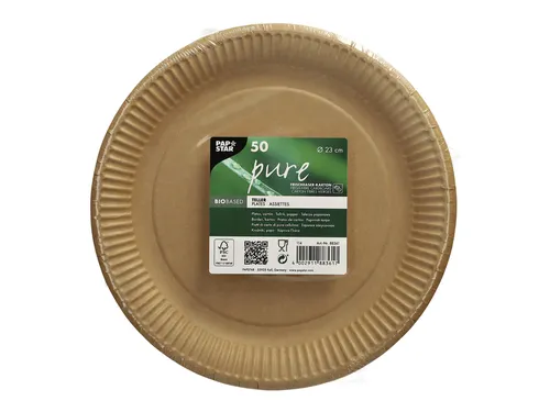 Papstar Pure Bord rond 23cm FSC karton bruin 50 stuks