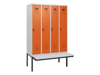 locker met bank,HxBxD 1950x1200x815mm,4vak,vak B 300mm,draaigrendel - 2