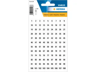 Etiket Herma 4128 Rond 8mm Getallen 1-540 Wit Zwart 5 vel - 1