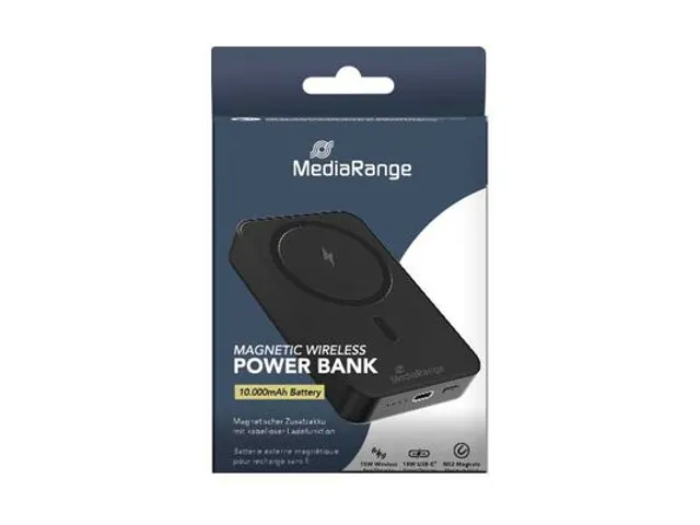 MediaRange Magnetic Wireless Power Bank 10,000mAh Zwart
