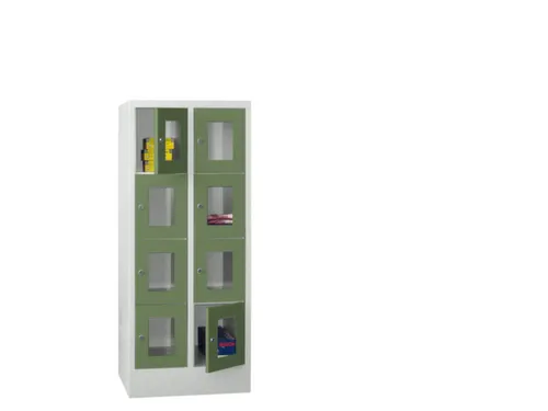 lockerkast,HxBxD 1518x600x500mm,2x4vakken,RAL7035,front RAL6011
