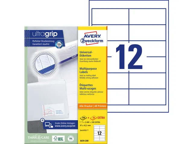 Etiquette Avery 3659 97x42,3mm blanc 2400 pièces
