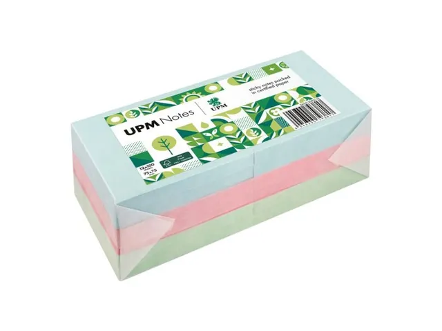 UPM notes 75x75 pastel assorti pak 12x 100 vel blauw, groen, roze