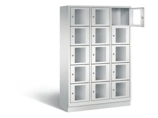 Lockerkast 1800x1200x500mm 3x5 vakken Cilinderslot, Sokkel, RAL7035 - 1