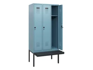 locker met bank,HxBxD 1950x900x815mm,3vak,vak B 300mm,draaigrendel - 1