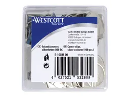 Hoekclips Westcott aluminium zilverkleurig doos à 100 stuks