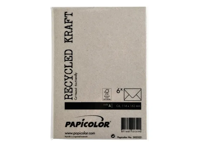 Envelop Papicolor C6 114x162mm Kraft grijs Gegomd