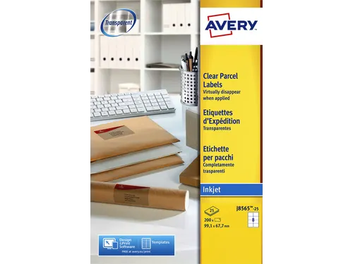 Adresetiket Avery J8565-25 99,1x67,7mm Transparant Inkjet 200 stuks