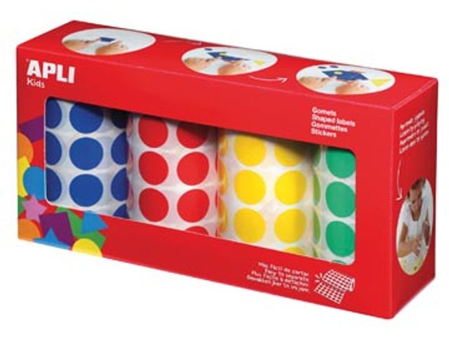 Apli Kids Pack de 4 rouleaux de gommette ronde XL Ø20mm couleurs assorties