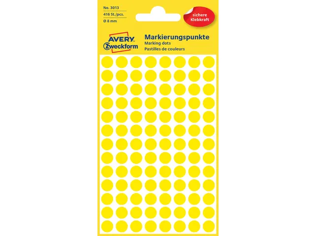 Etiket Avery Zweckform 3013 Rond Ø8mm Geel 416 Stuks